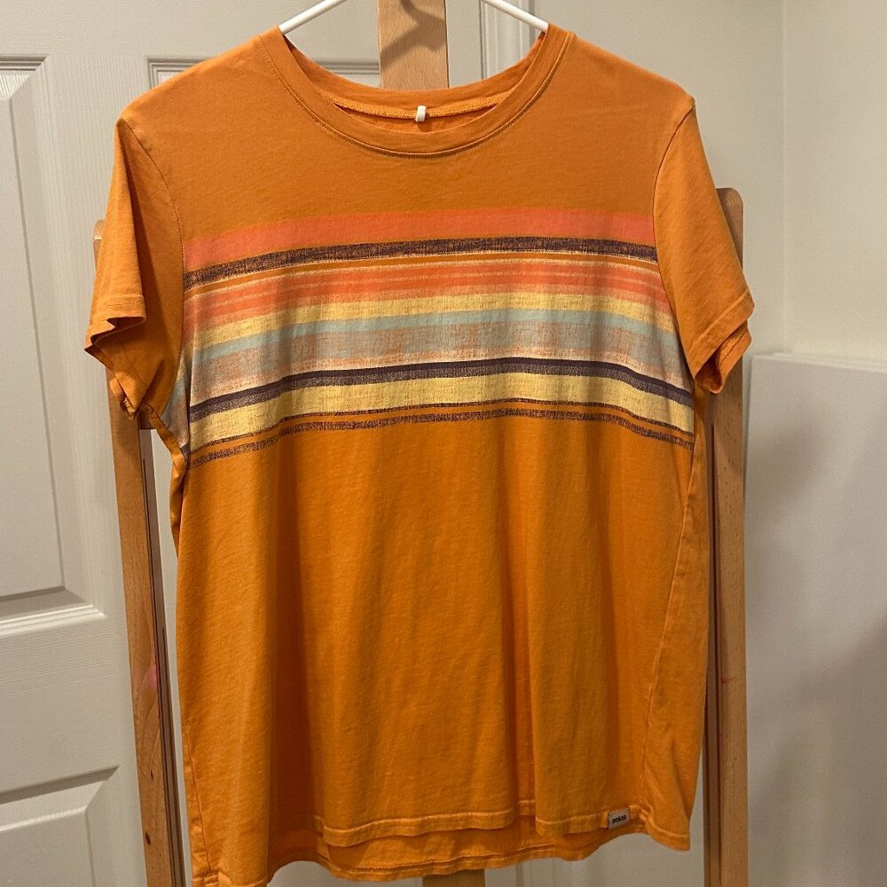Women's Prana Short Sleeve Tee Orange Striped Large - Worn Once